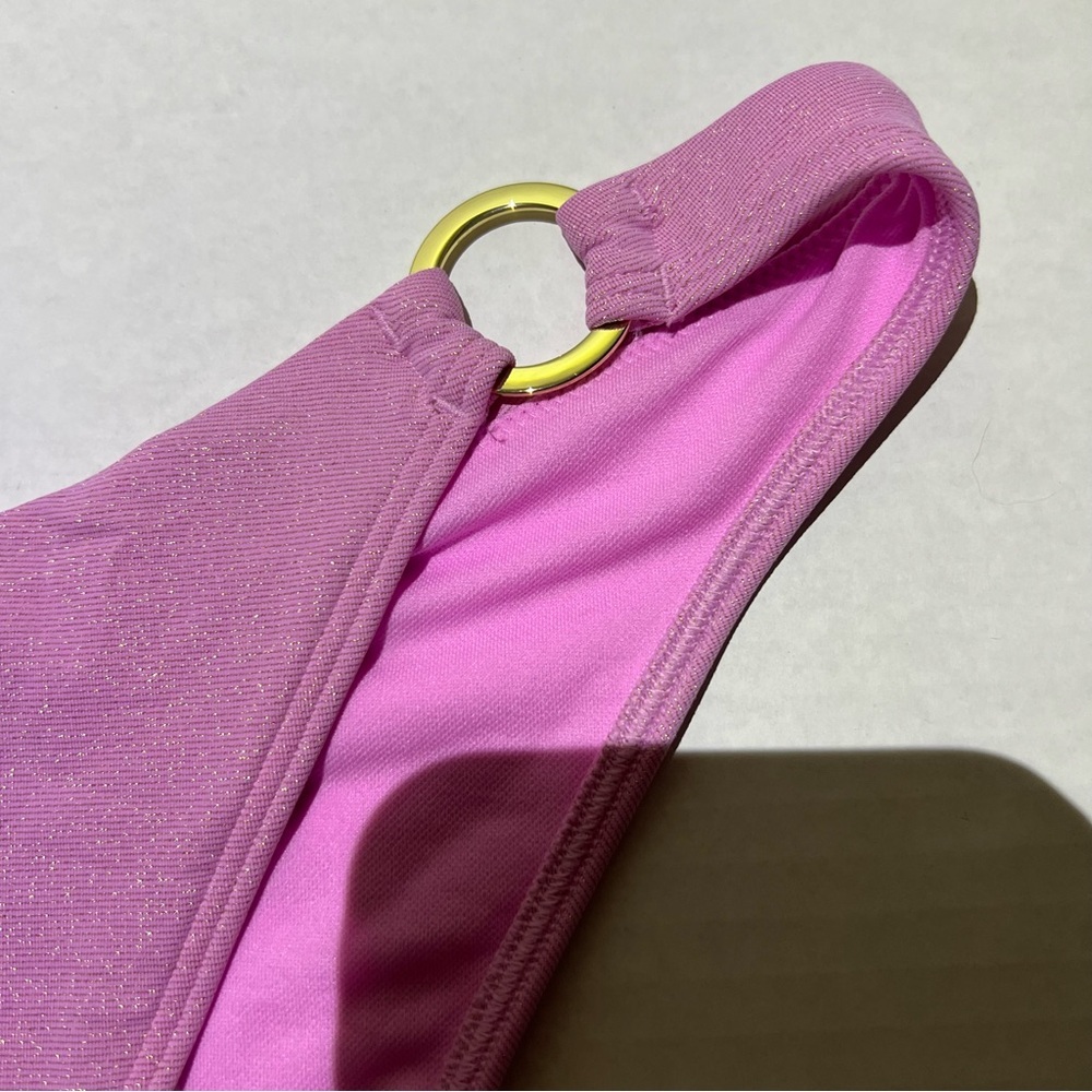 Abercrombie & Fitch Pink Shimmer Ring Detail Bikini Bottoms size Medium - Picture 2 of 7